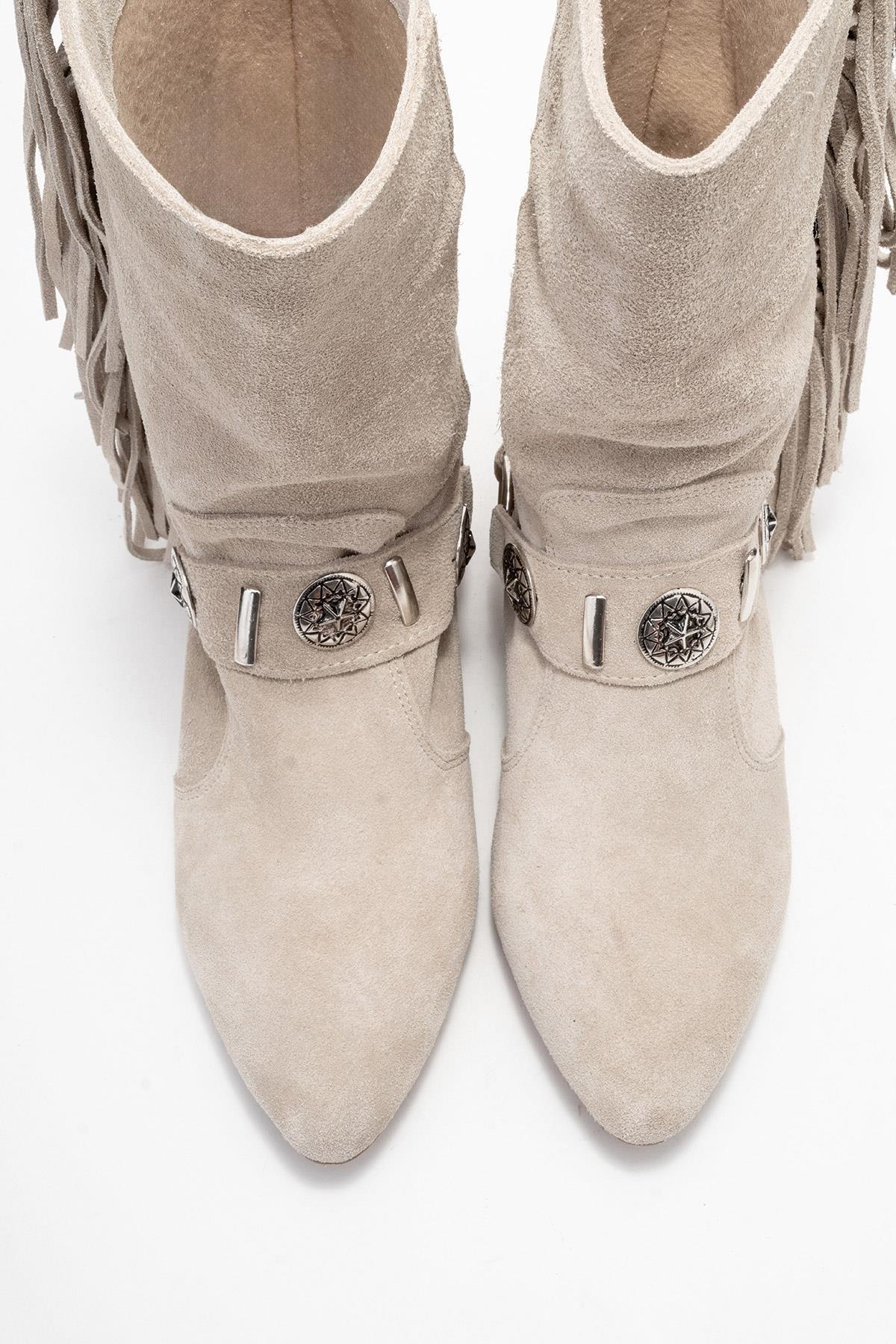 Selora - Beige Suede Genuine Leather Western Boot (Women)