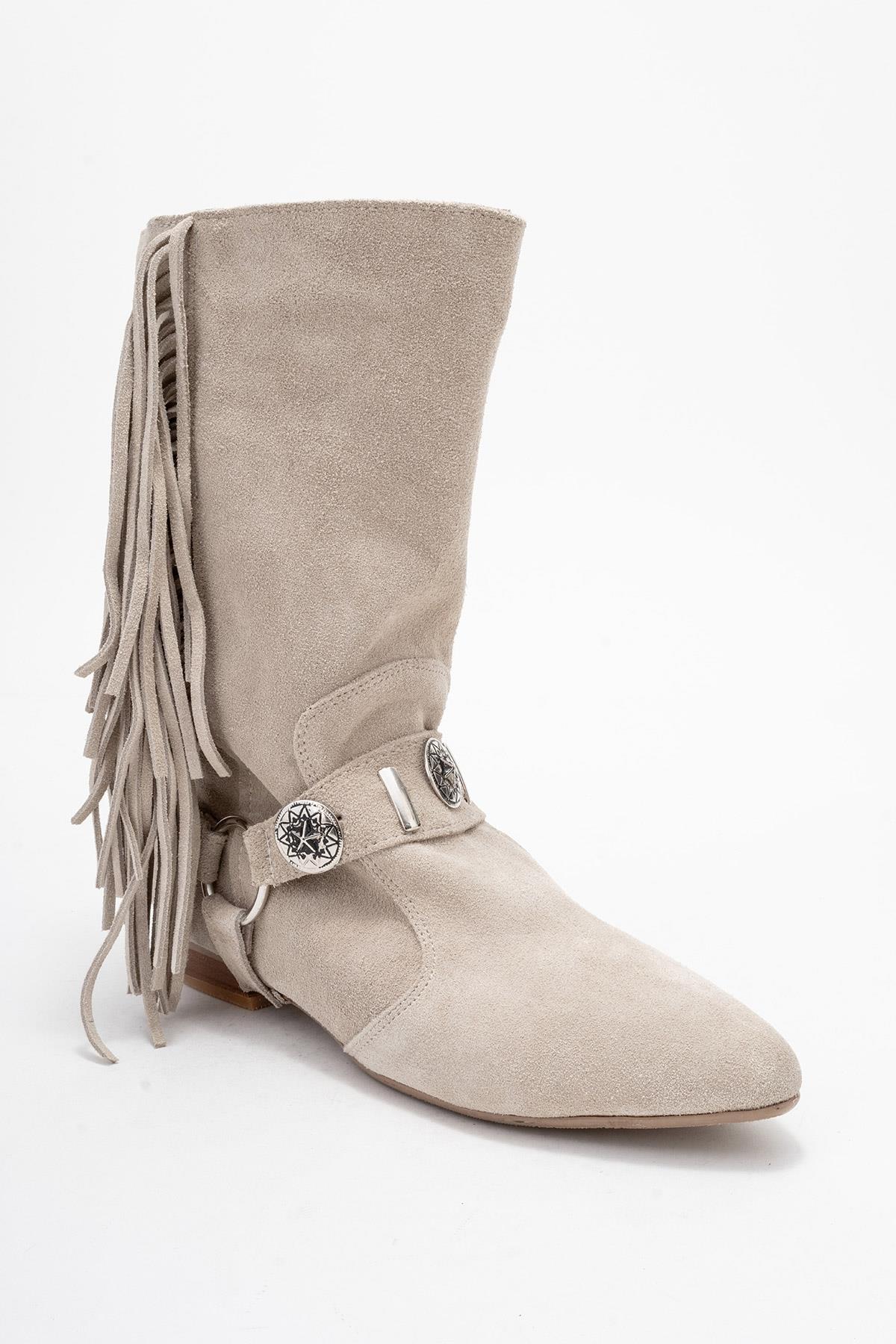 Selora - Beige Suede Genuine Leather Western Boot (Women)