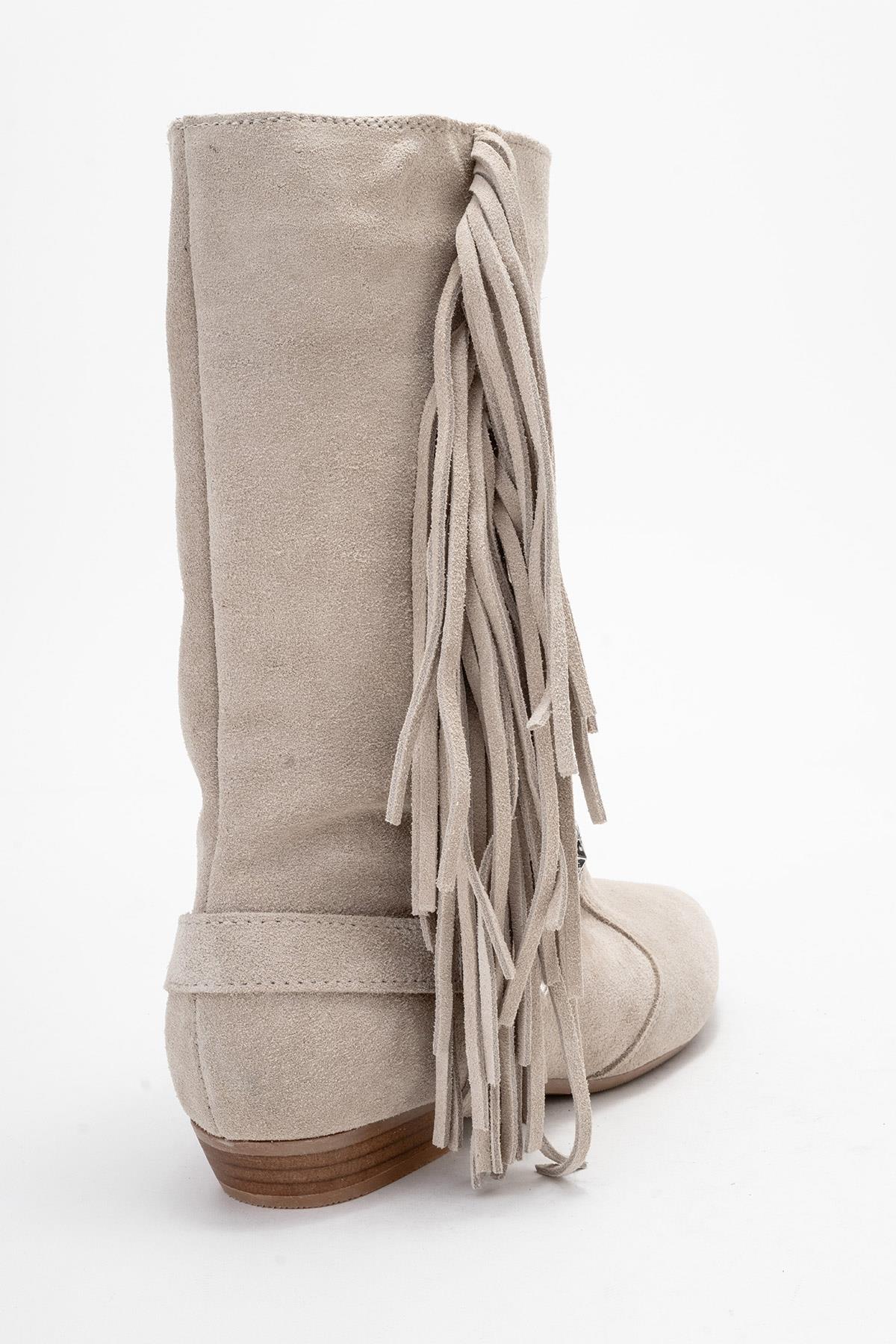 Selora - Beige Suede Genuine Leather Western Boot (Women)