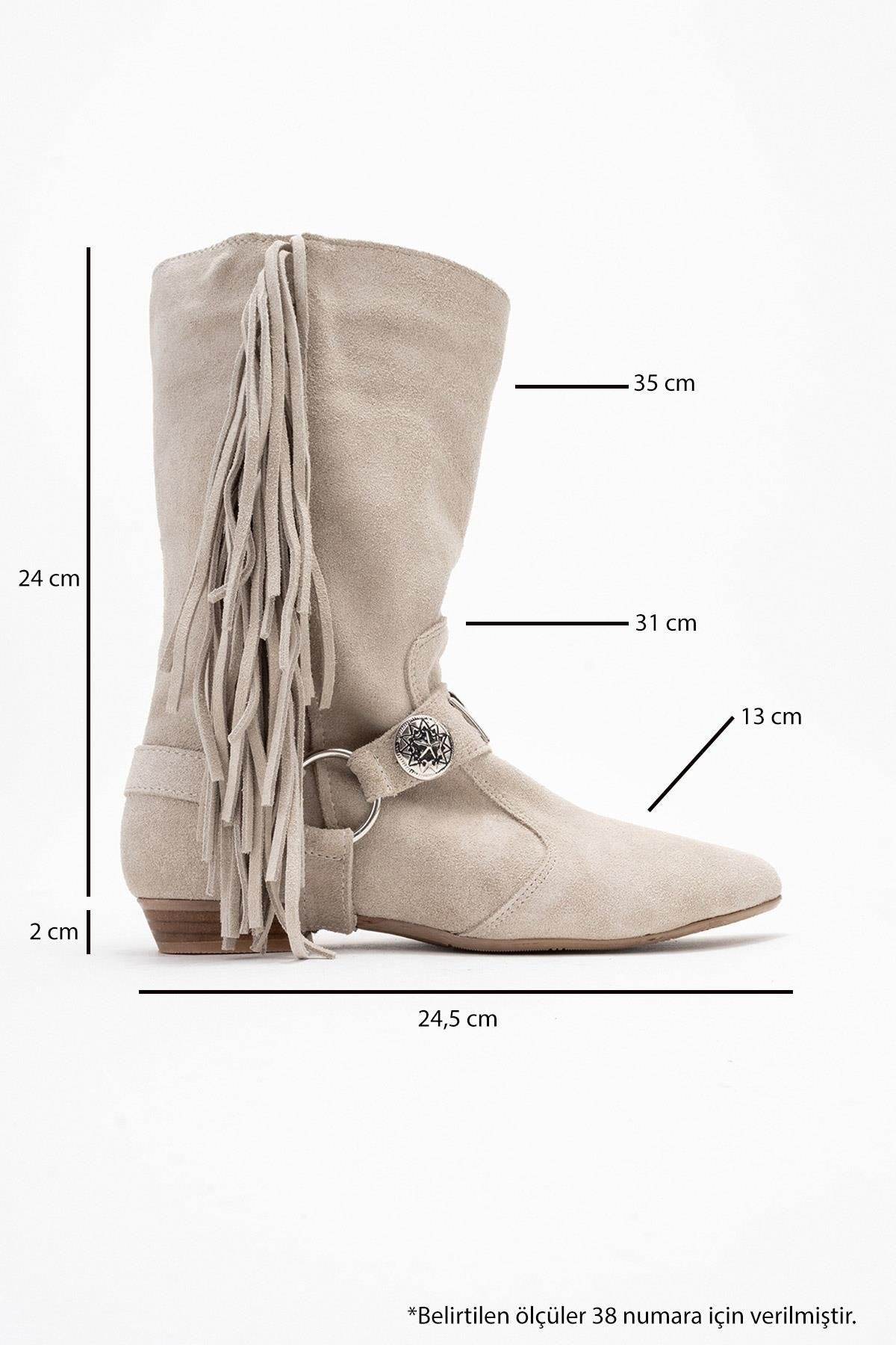 Selora - Beige Suede Genuine Leather Western Boot (Women)