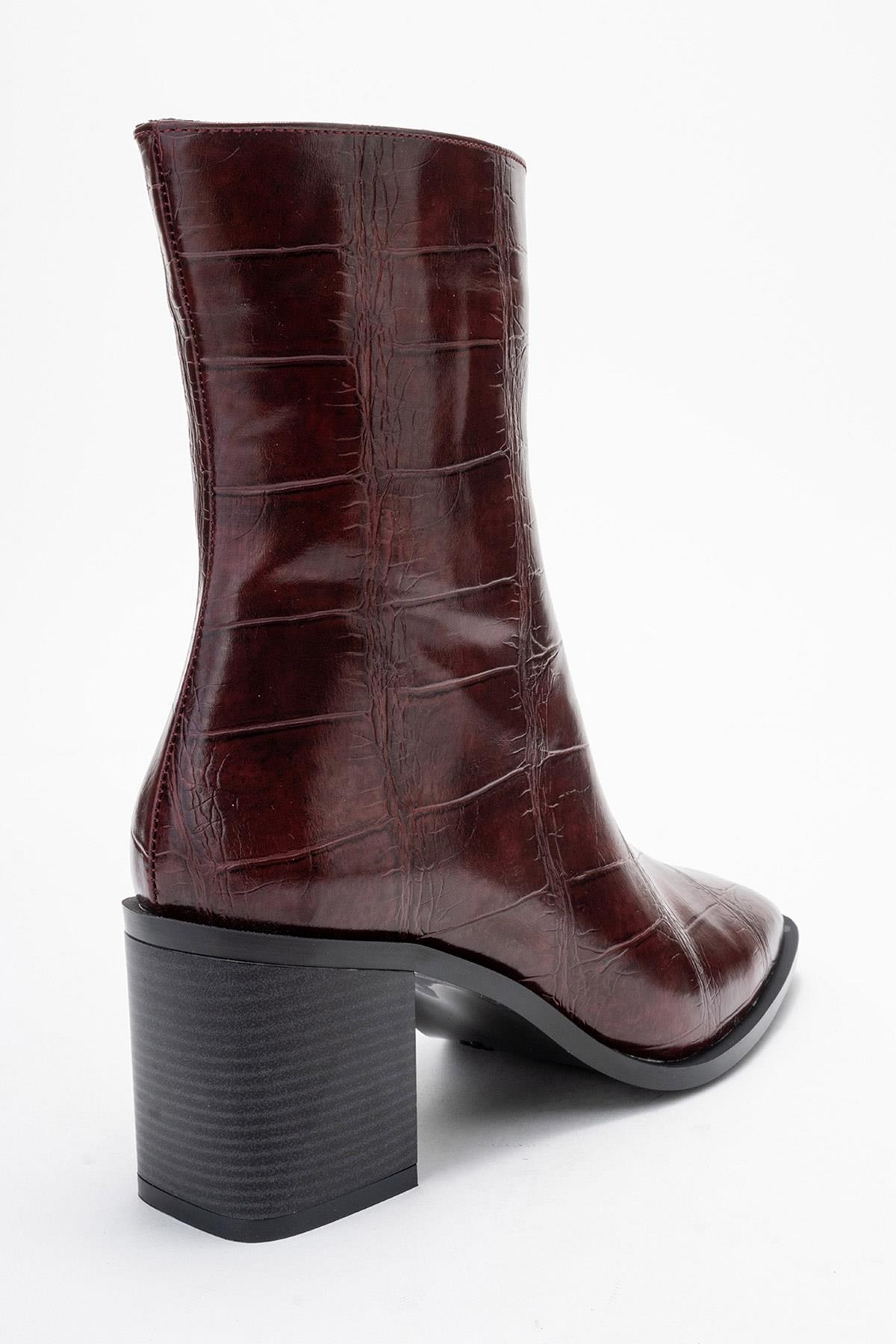 Chara - Burgundy Print Block Heel Ankle Boot (Women)