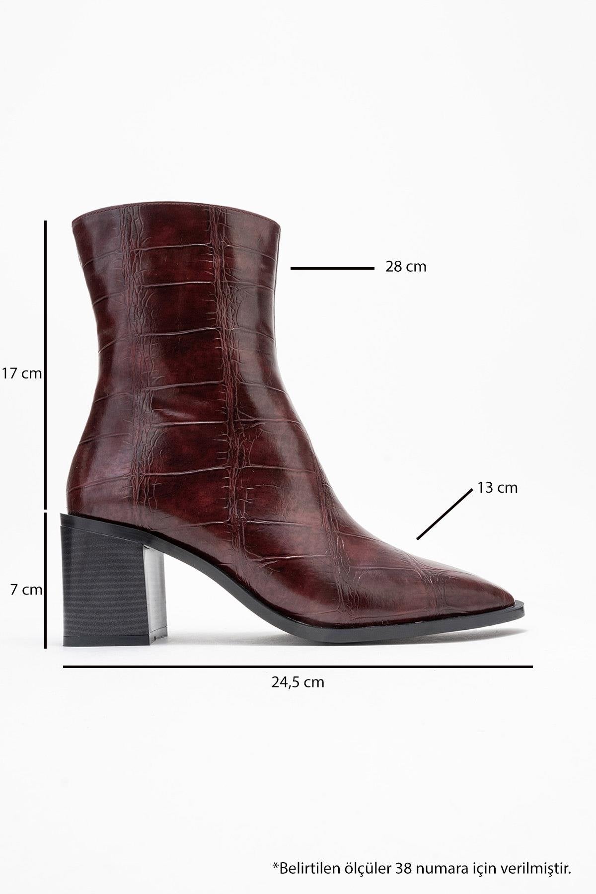Chara - Burgundy Print Block Heel Ankle Boot (Women)