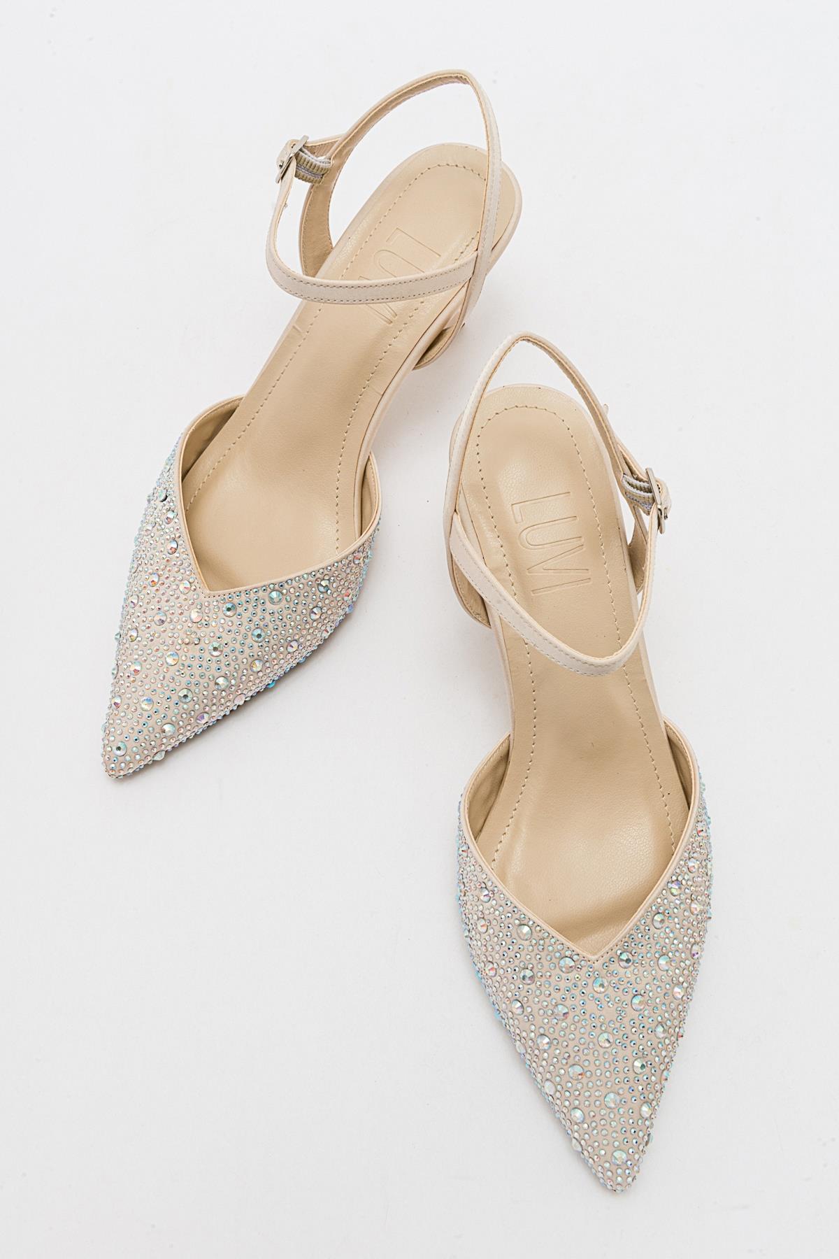 Vilka - Beige Sparkling Slingback Kitten Heels