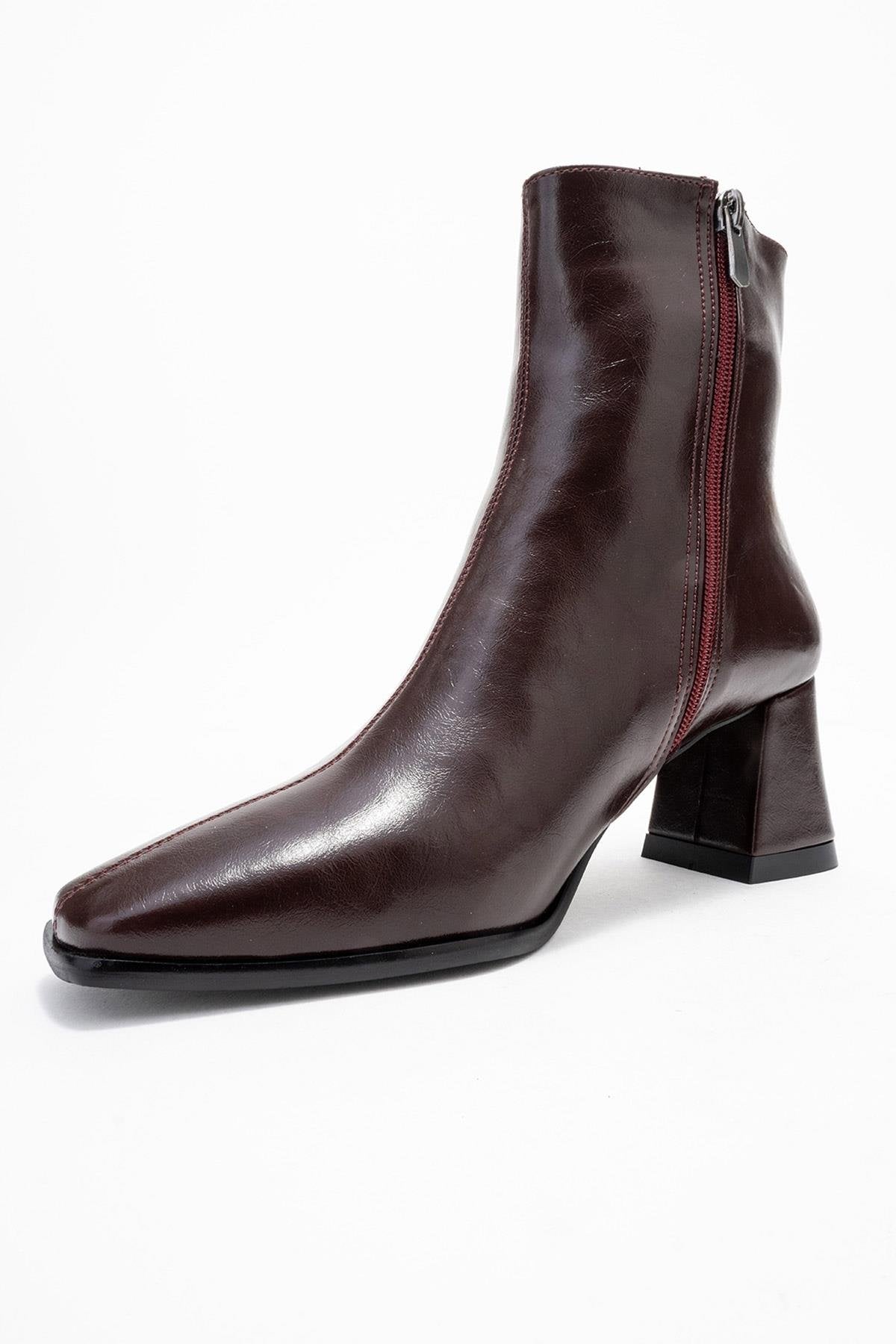 Arven - Burgundy Block Heel Ankle Boot (Women)