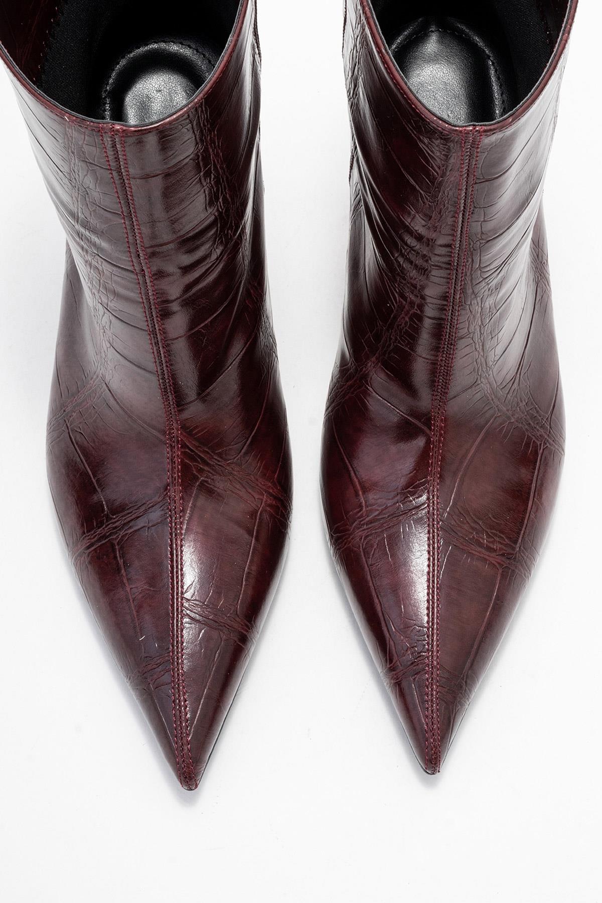 Brivelle - Burgundy Printed Pointed Toe Kitten Heel Boot (Women)