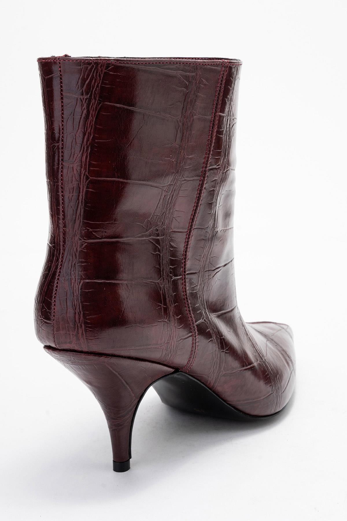 Brivelle - Burgundy Printed Pointed Toe Kitten Heel Boot (Women)