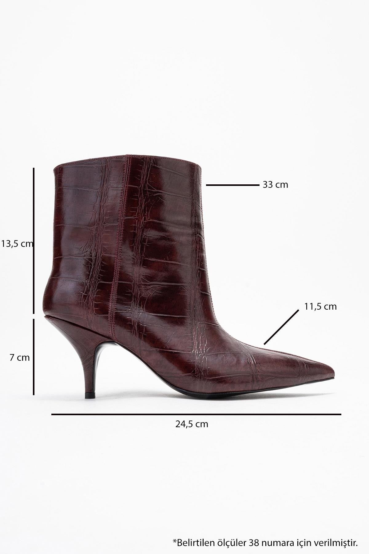 Brivelle - Burgundy Printed Pointed Toe Kitten Heel Boot (Women)
