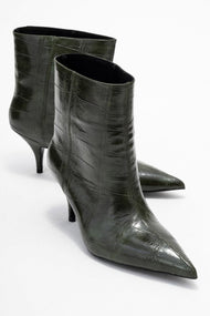 Brivelle - Green Printed Pointed Toe Kitten Heel Boot (Women)