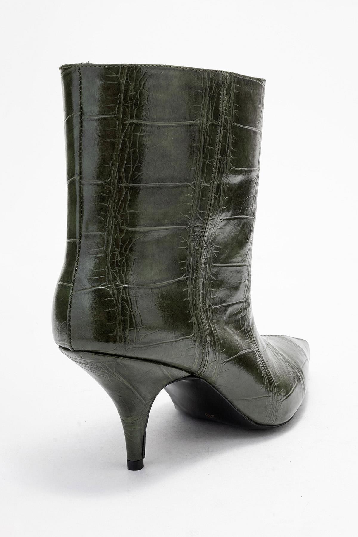 Brivelle - Green Printed Pointed Toe Kitten Heel Boot (Women)