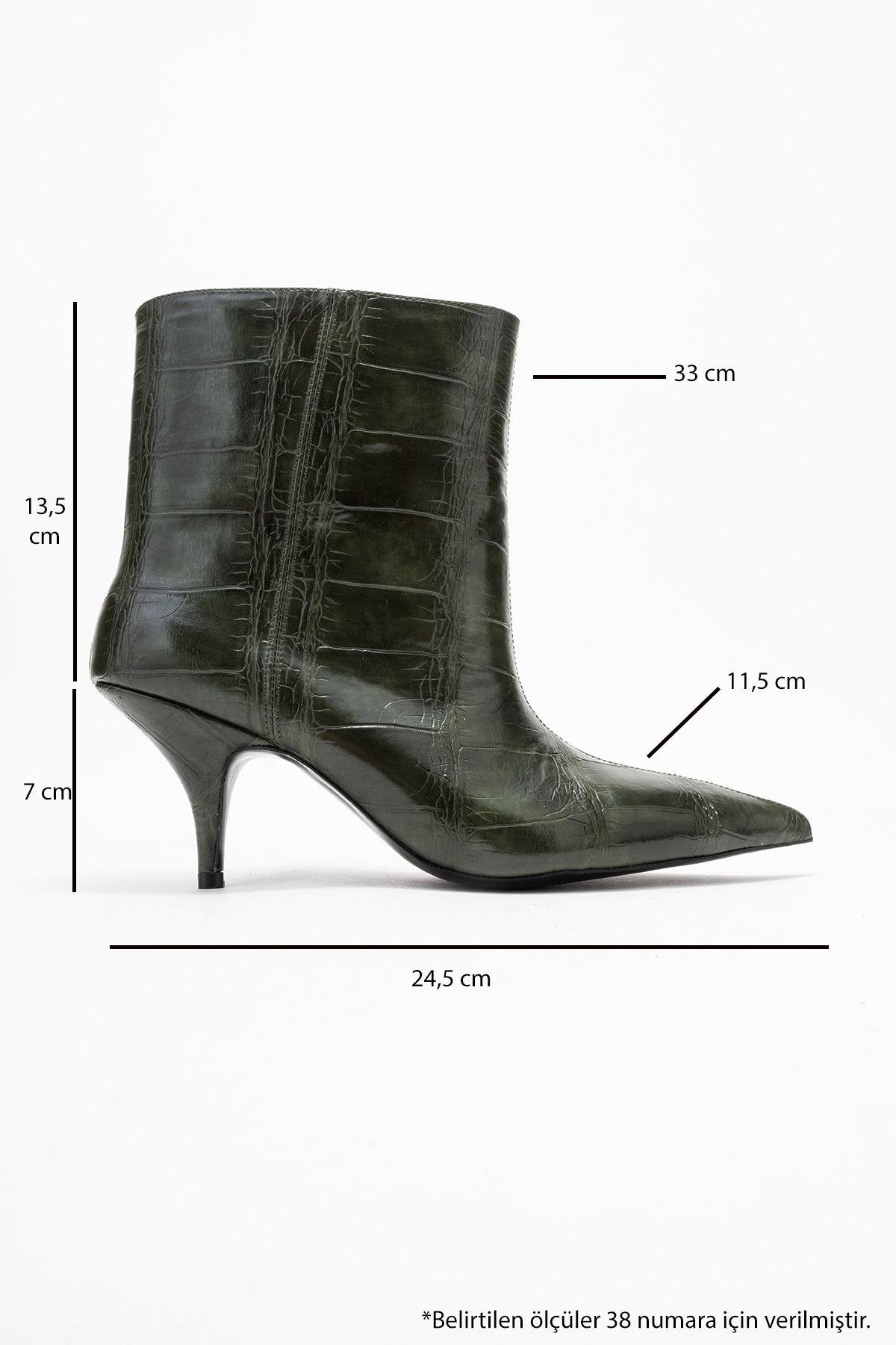 Brivelle - Green Printed Pointed Toe Kitten Heel Boot (Women)