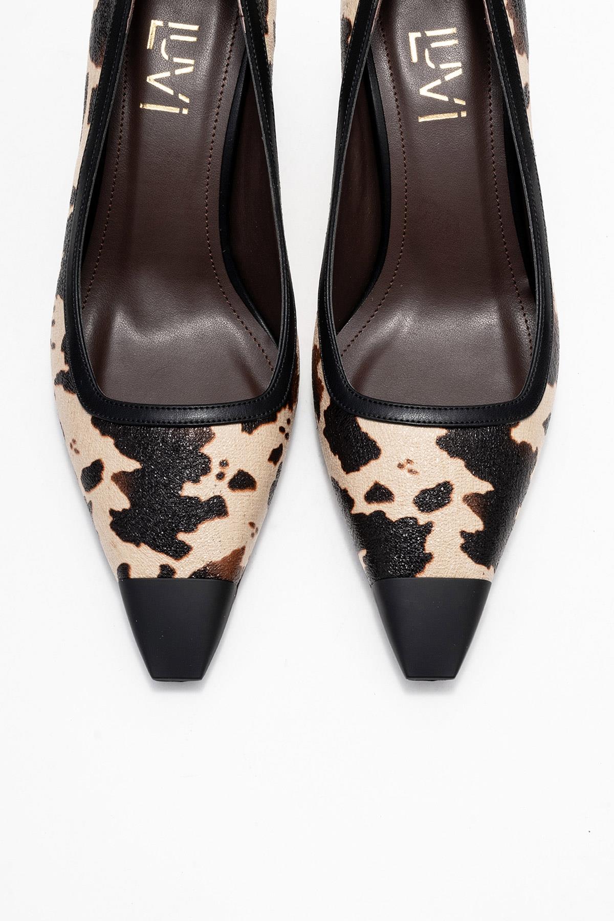 Rona - Black Beige Pattern Pointed Toe Pump (Women)