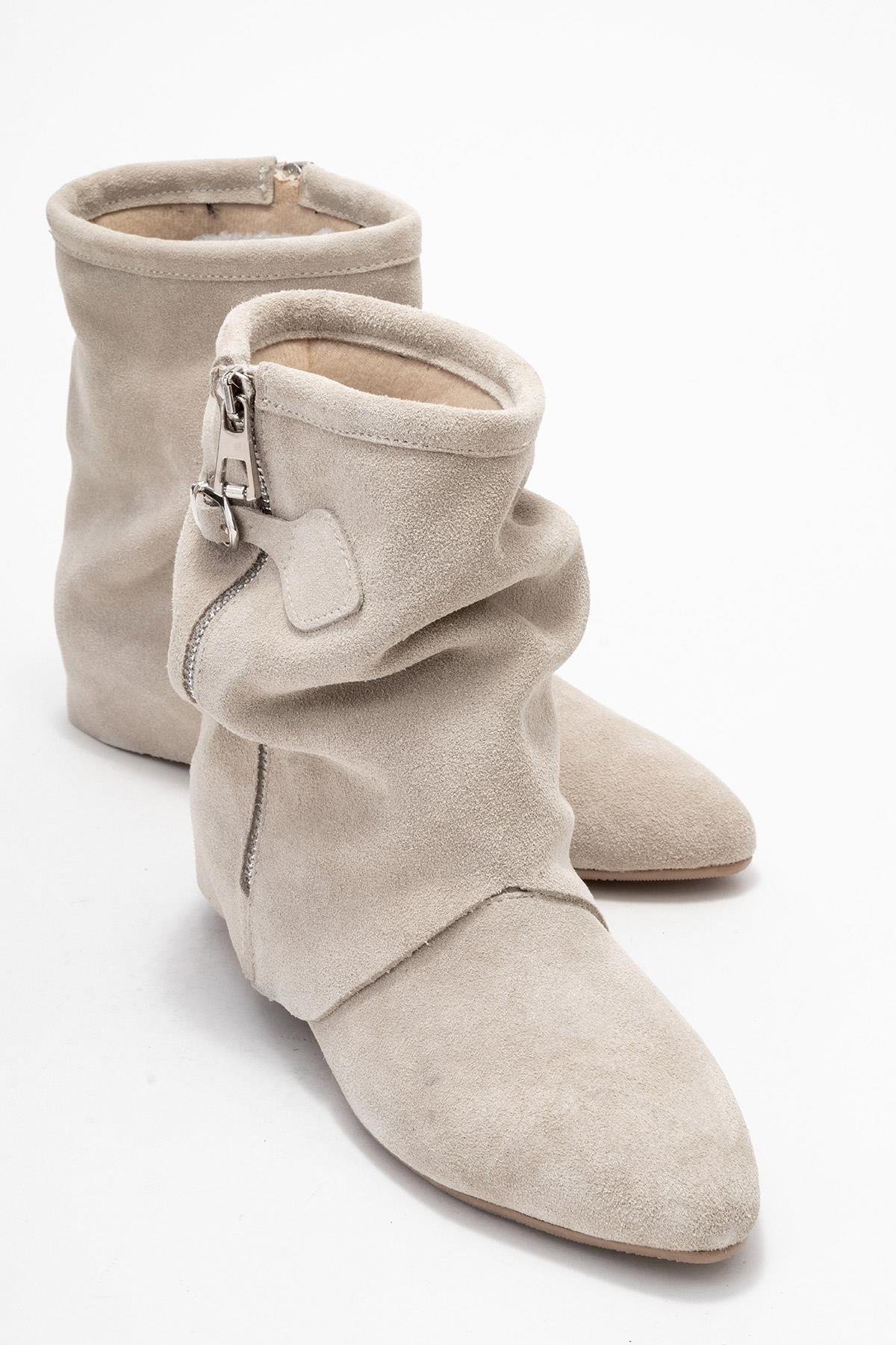 Noar - Beige Genuine Leather Ruched Zip Boot (Women)