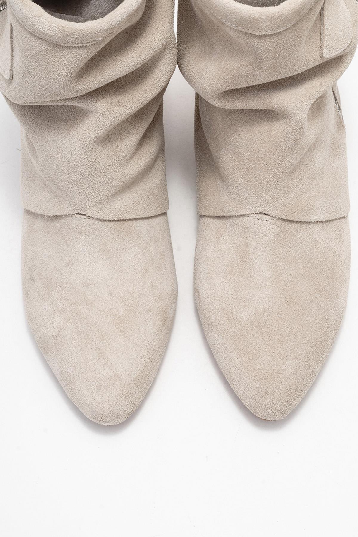 Noar - Beige Genuine Leather Ruched Zip Boot (Women)