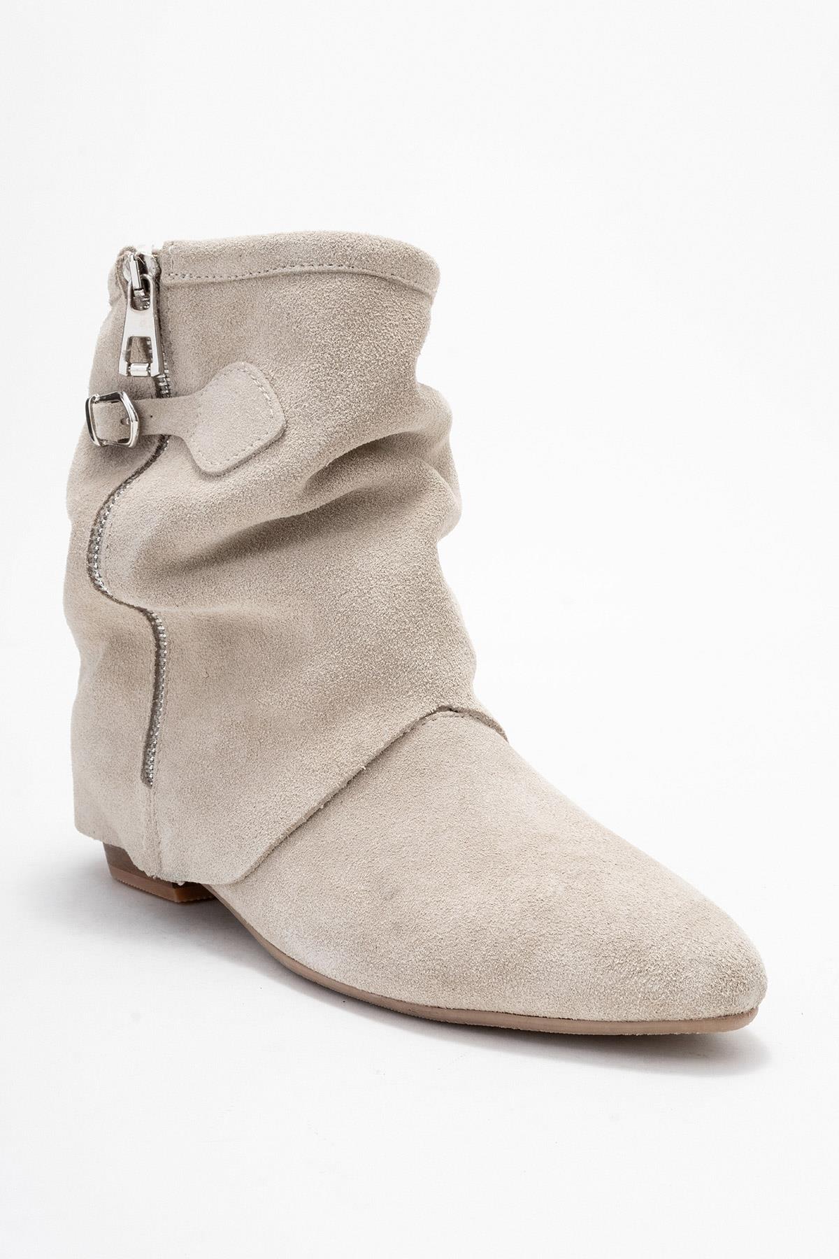 Noar - Beige Genuine Leather Ruched Zip Boot (Women)