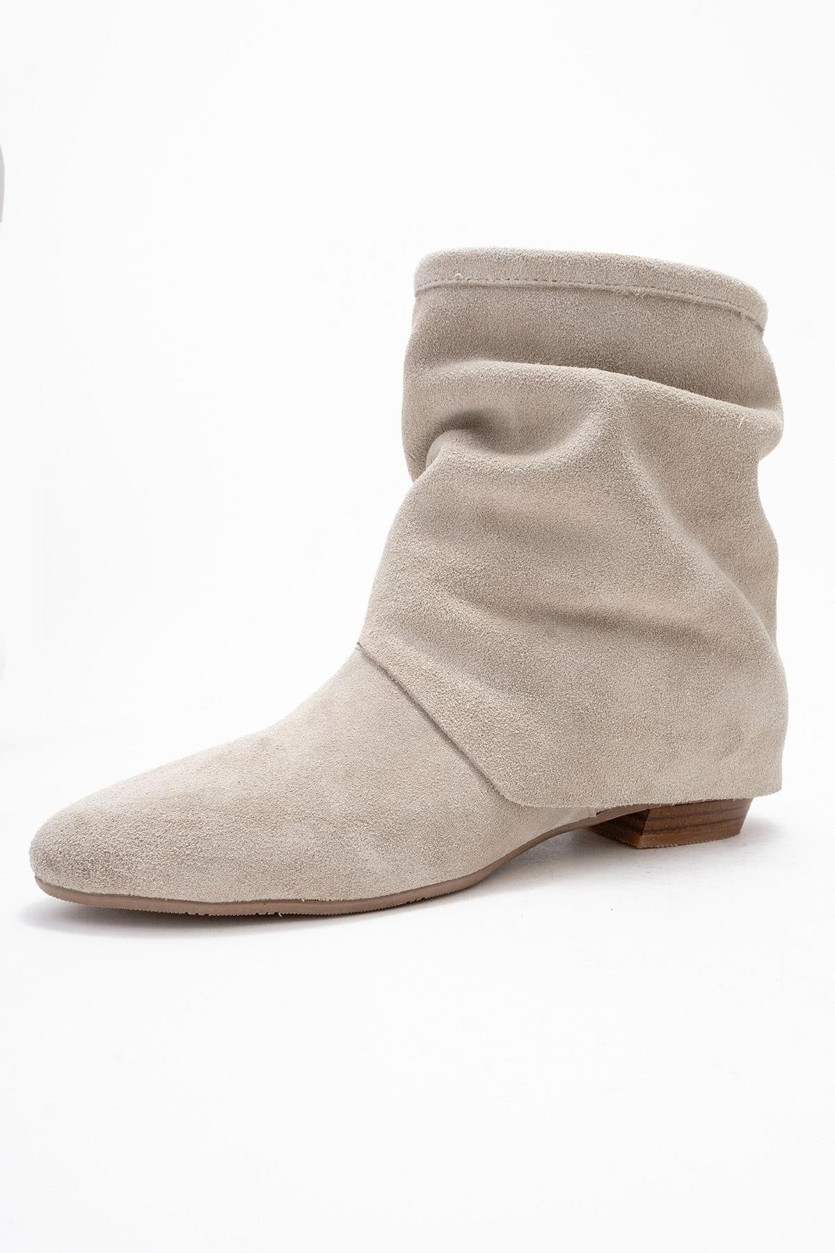 Noar - Beige Genuine Leather Ruched Zip Boot (Women)