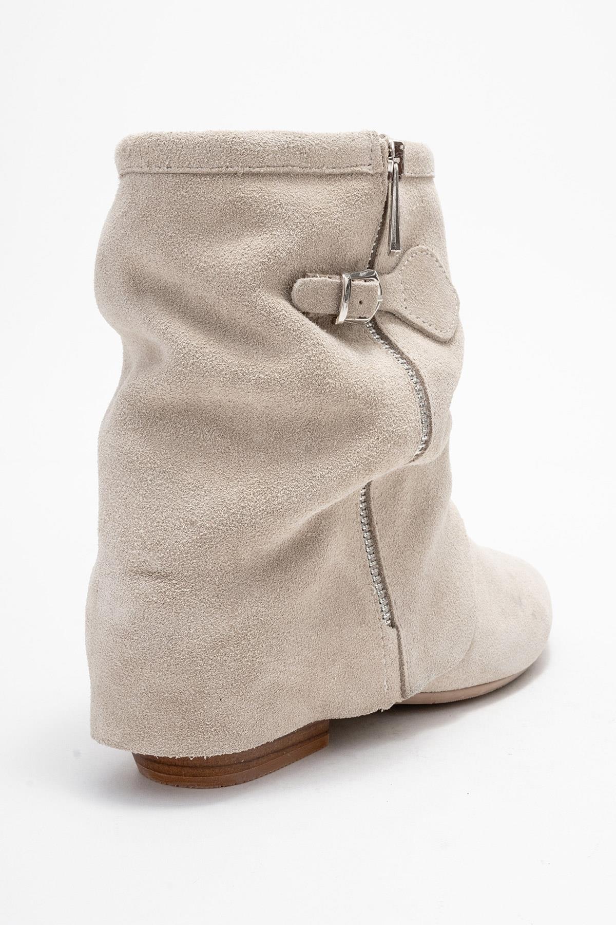 Noar - Beige Genuine Leather Ruched Zip Boot (Women)