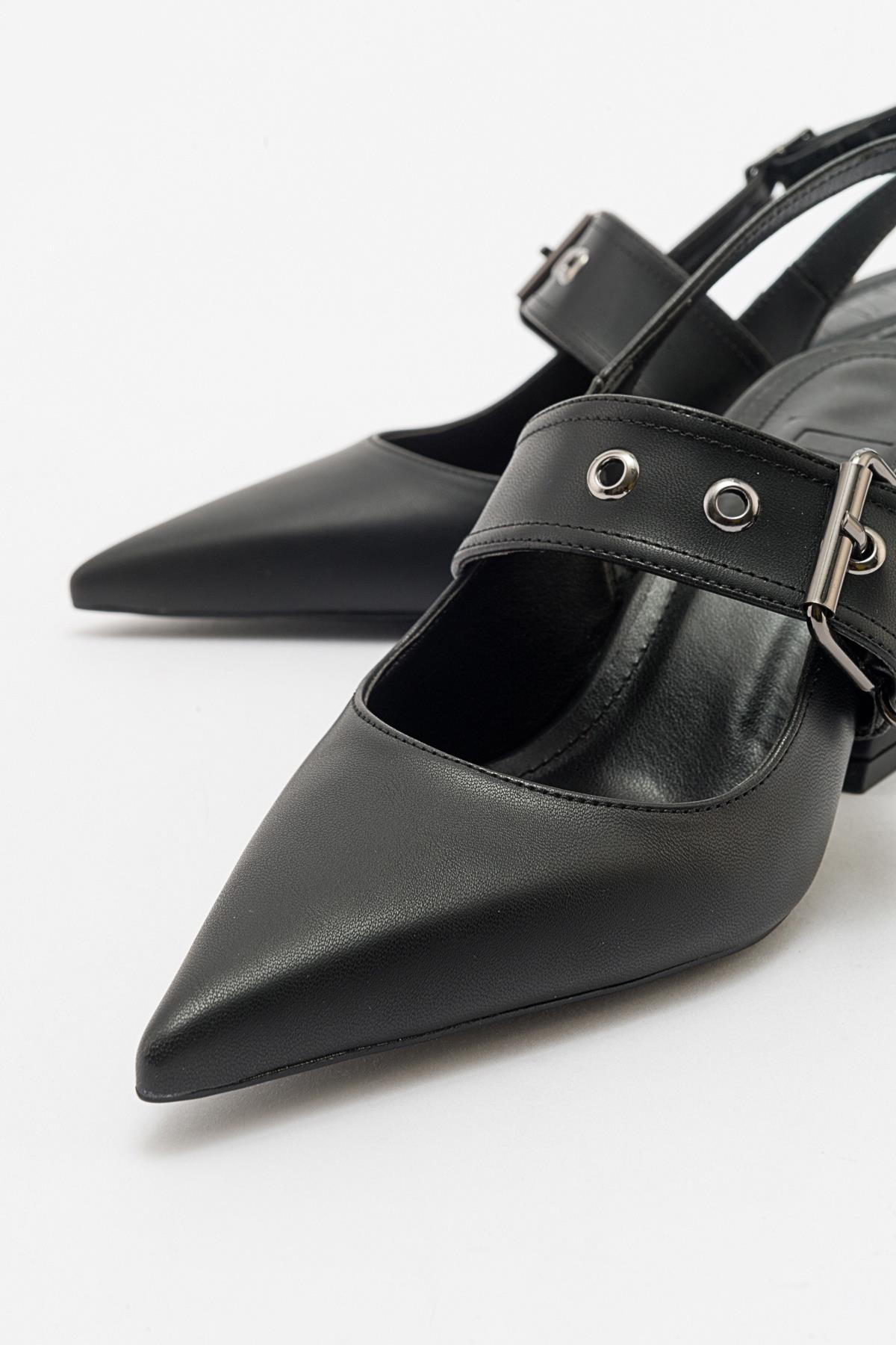 Nepido - Black Pointed Toe Open Back Chunky Heel Shoe (Women)