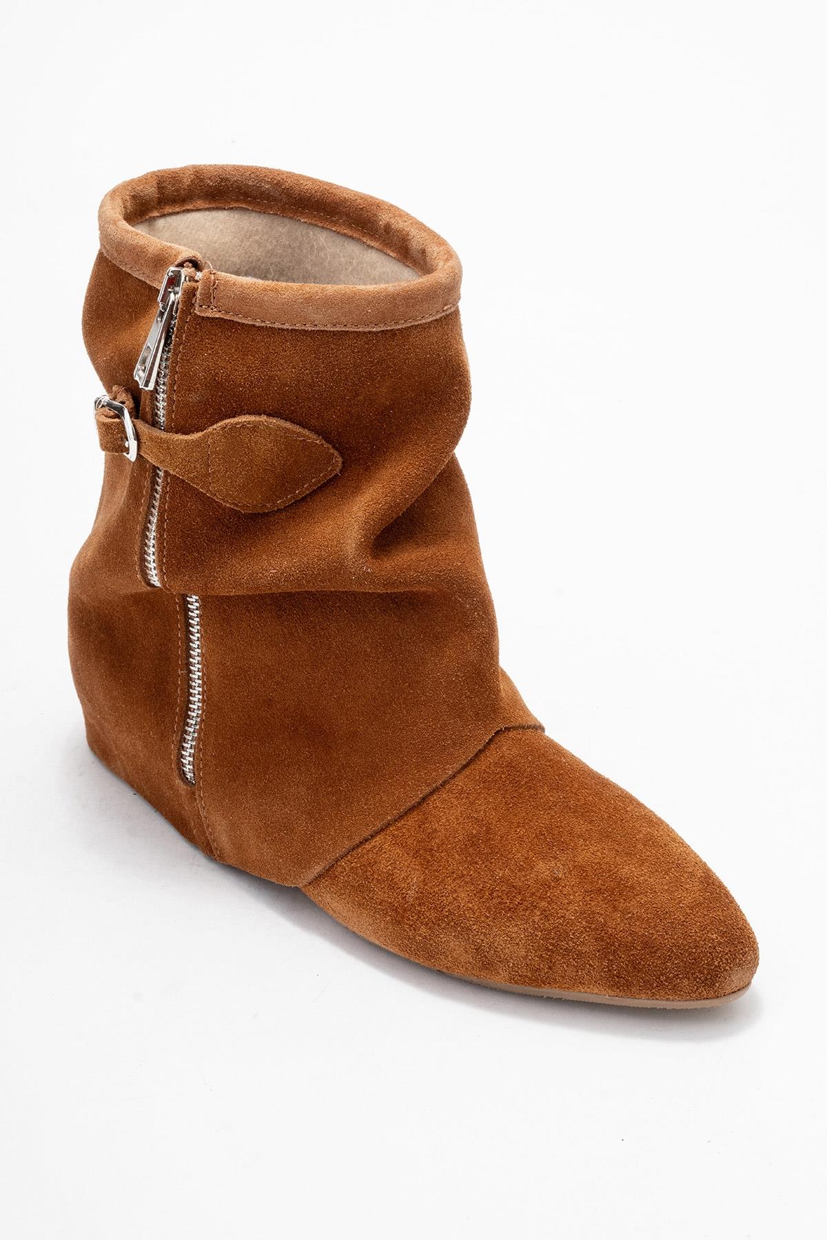 Noar - Cognac Genuine Leather Ruched Zip Boot (Women)