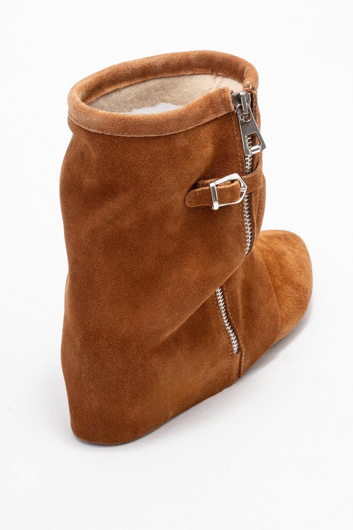 Noar - Cognac Genuine Leather Ruched Zip Boot (Women)