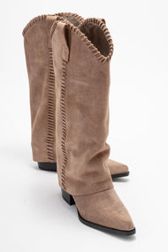 Tyler - Mocha Genuine Leather Stitched Western Boot (Women)