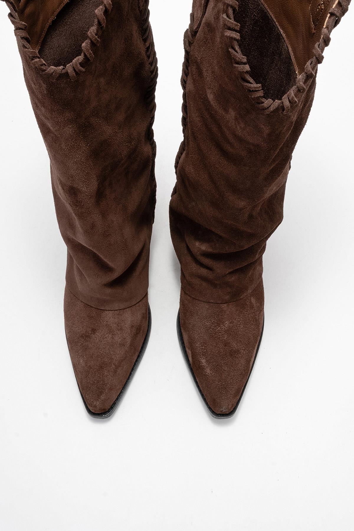 Tyler - Cognac Suede Genuine Leather Western Boot (Women)