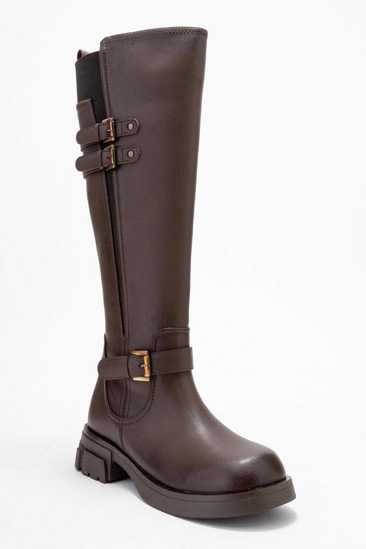 Sia - Cognac Stretch-Panel Flat Knee-High Boot (Women)