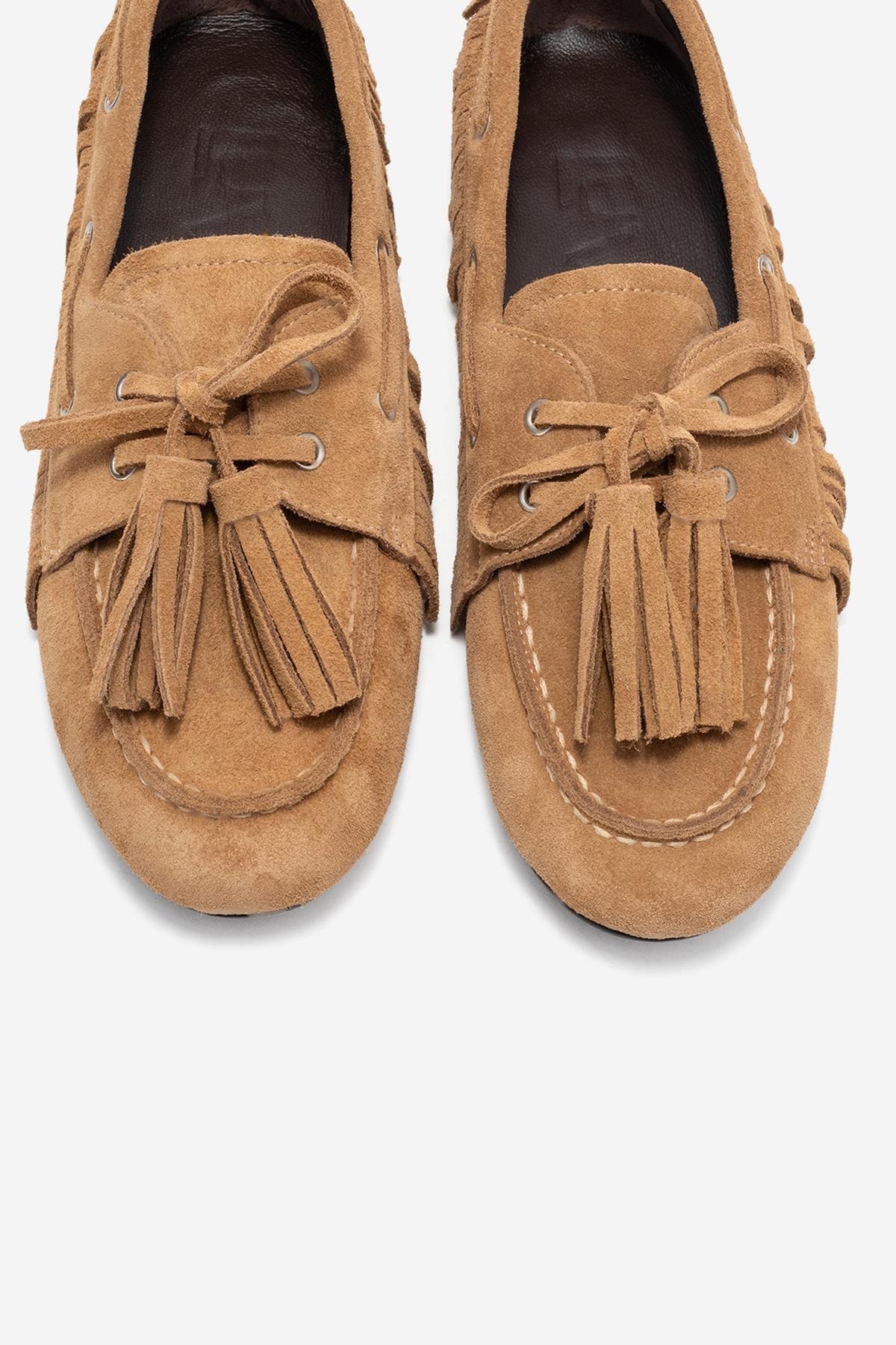 Fenora - Taupe Suede Genuine Leather Fringe Tassel Loafer (Women)