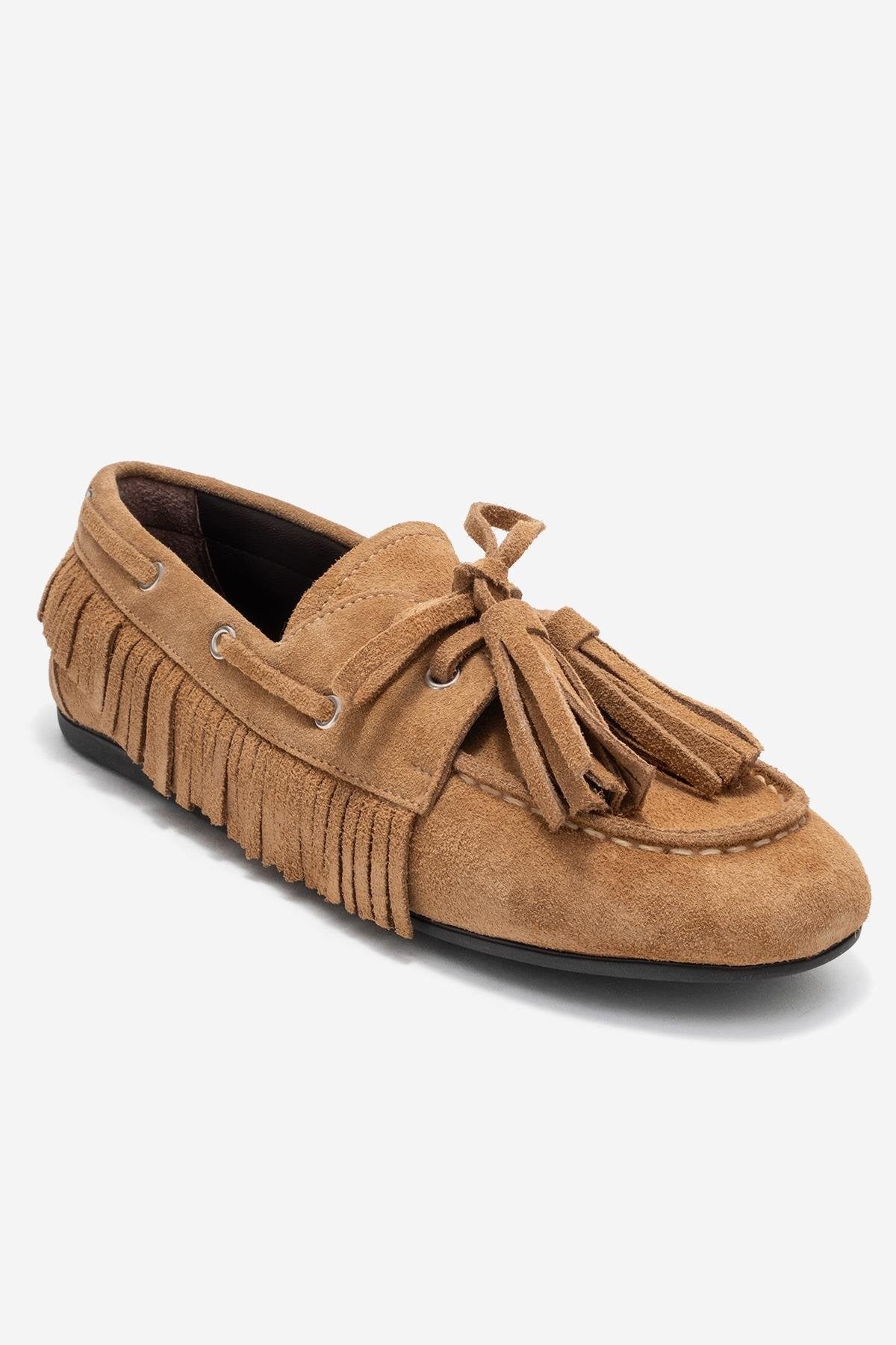 Fenora - Taupe Suede Genuine Leather Fringe Tassel Loafer (Women)