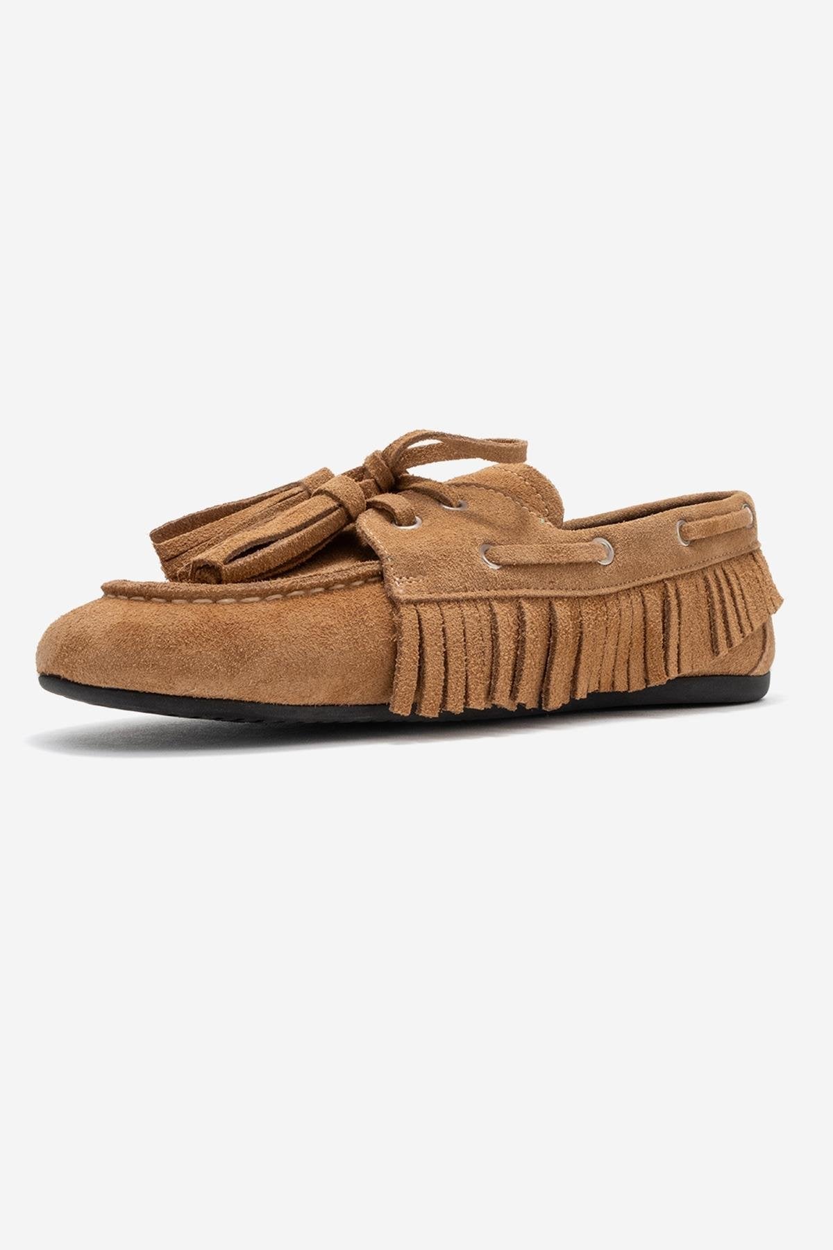 Fenora - Taupe Suede Genuine Leather Fringe Tassel Loafer (Women)