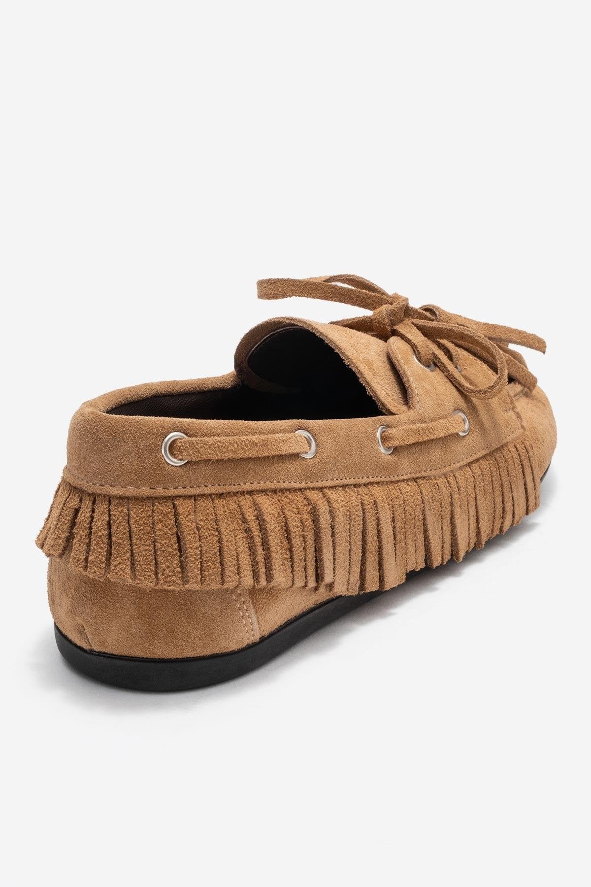 Fenora - Taupe Suede Genuine Leather Fringe Tassel Loafer (Women)