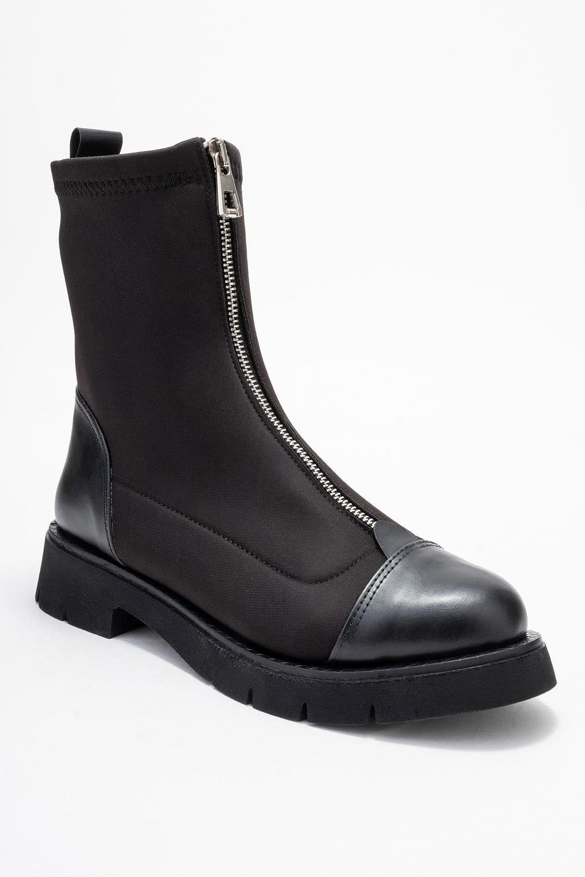 Martos - Black Stretch Front-Zip Ankle Boot (Women)