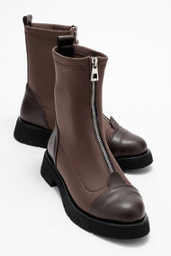 Martos - Brown Stretch Front-Zip Ankle Boot (Women)