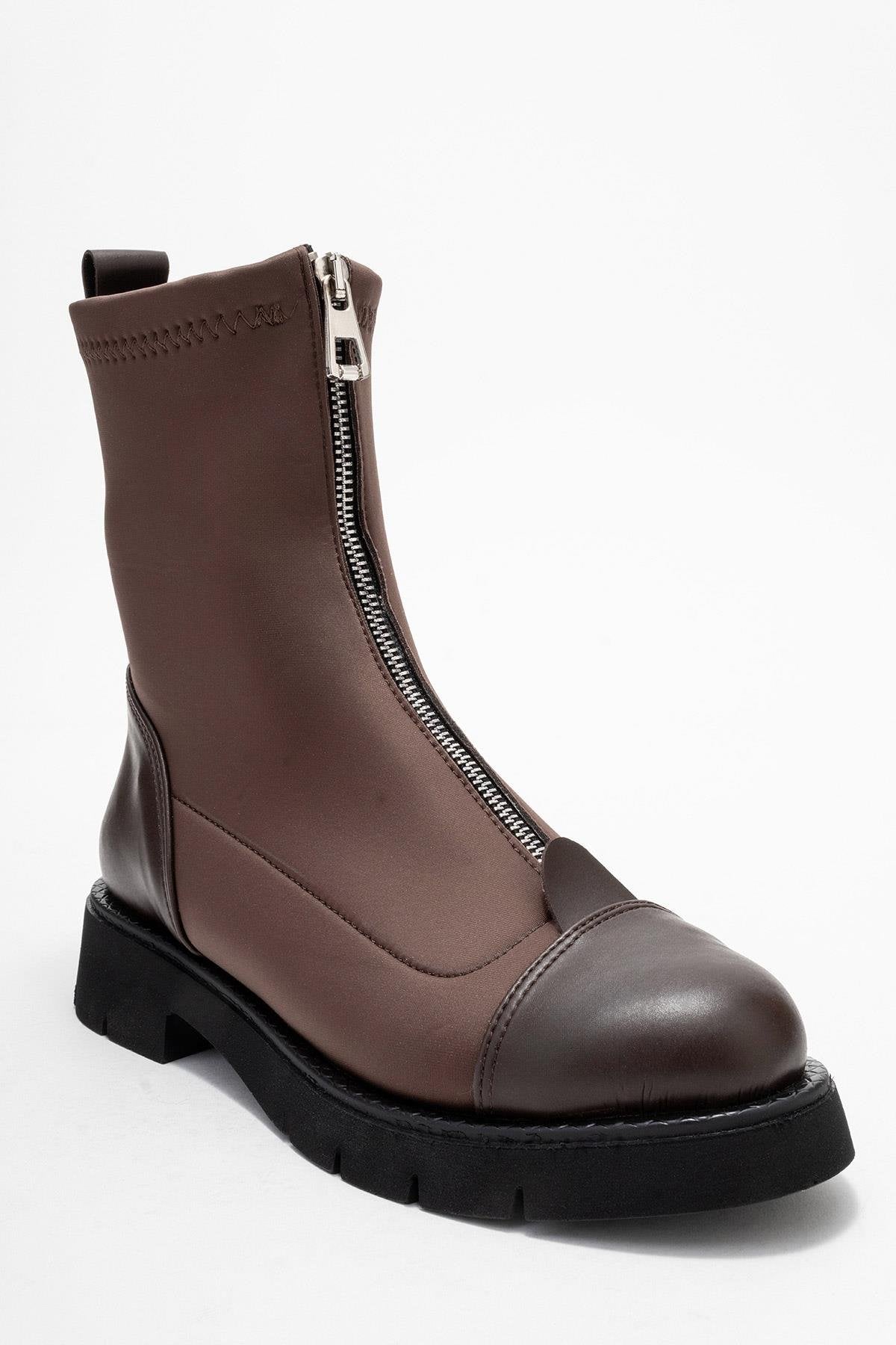 Martos - Brown Stretch Front-Zip Ankle Boot (Women)
