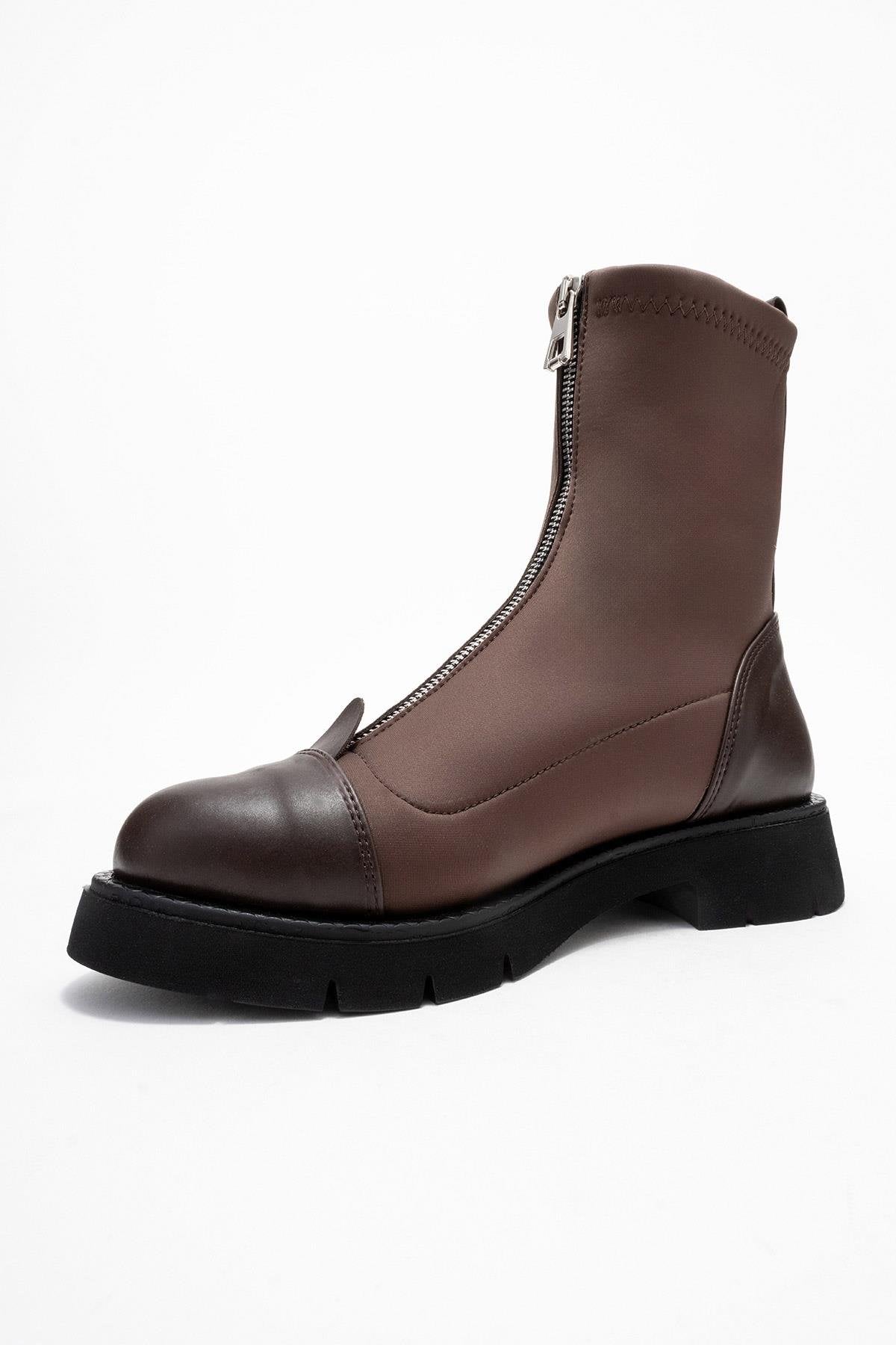 Martos - Brown Stretch Front-Zip Ankle Boot (Women)