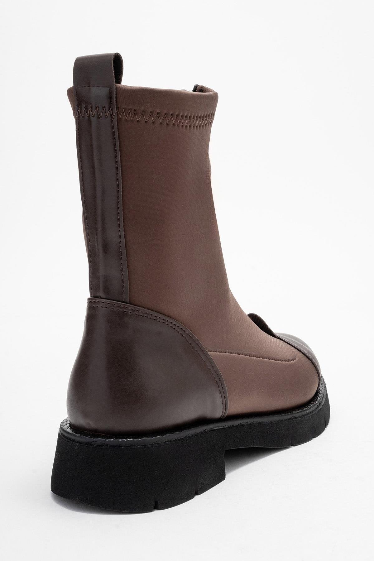 Martos - Brown Stretch Front-Zip Ankle Boot (Women)