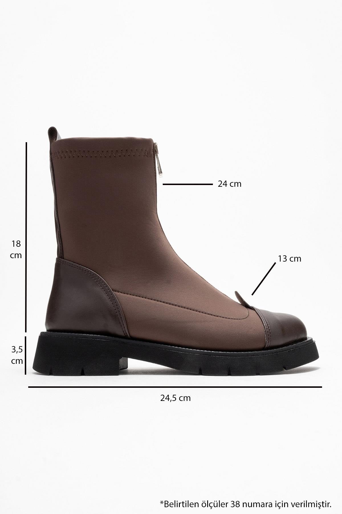 Martos - Brown Stretch Front-Zip Ankle Boot (Women)