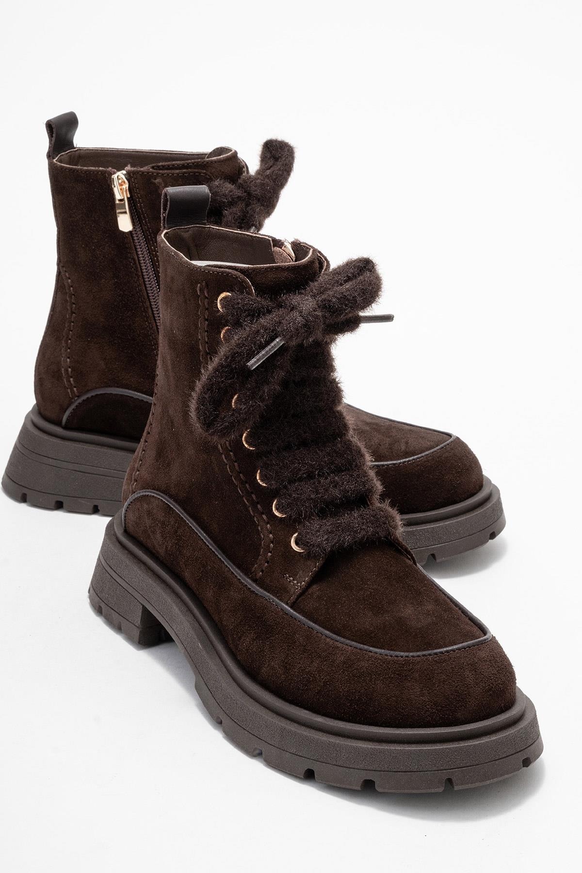 Mina - Brown Genuine Leather Combat Boot (Women)