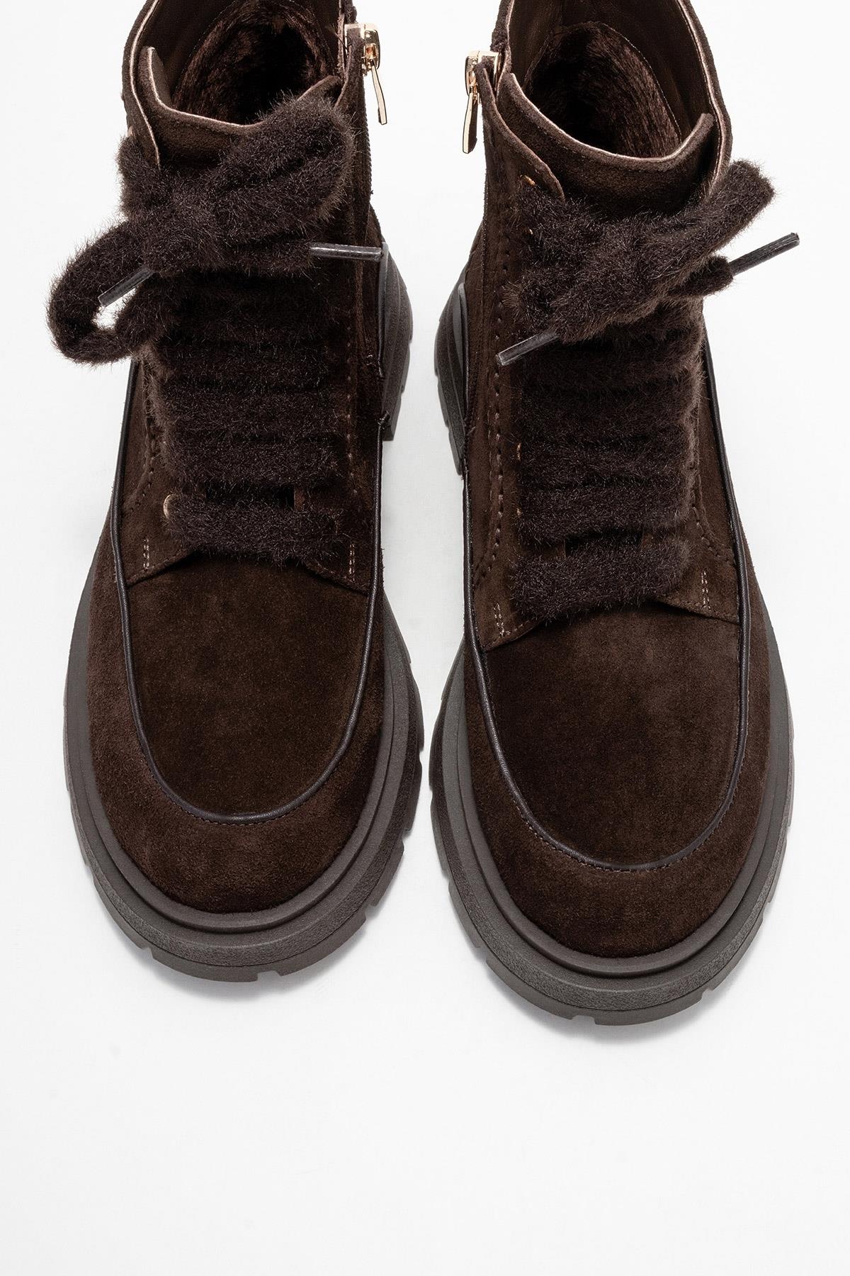 Mina - Brown Genuine Leather Combat Boot (Women)