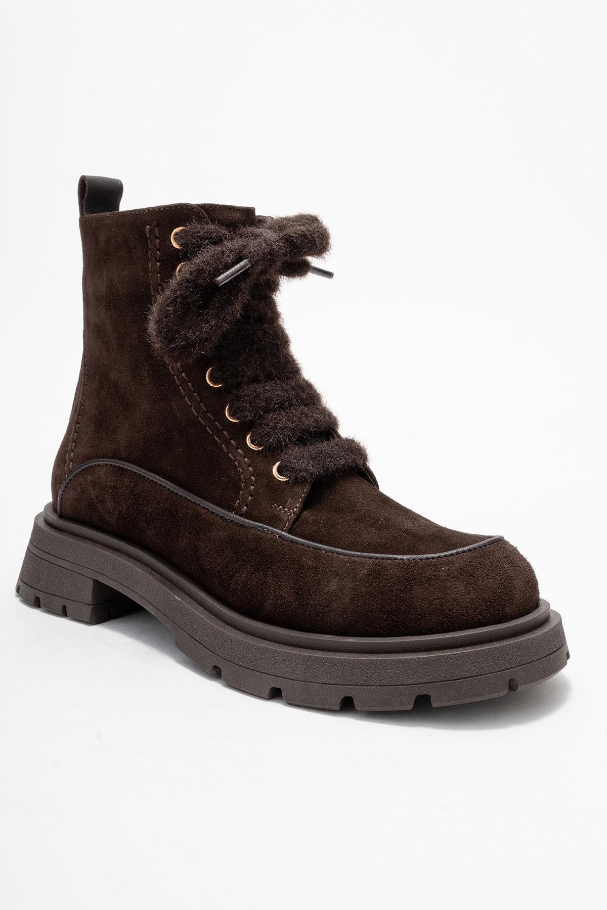 Mina - Brown Genuine Leather Combat Boot (Women)