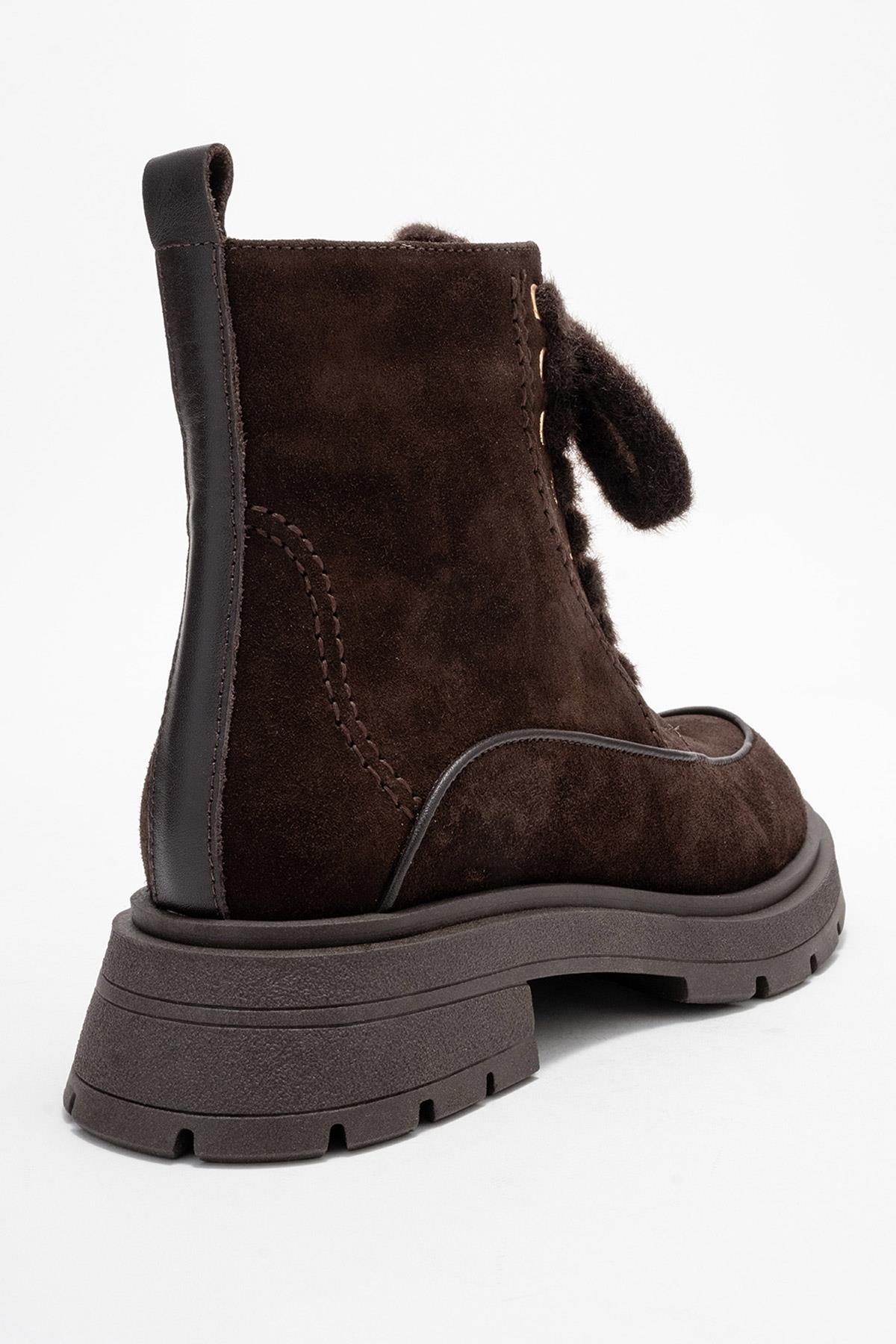 Mina - Brown Genuine Leather Combat Boot (Women)