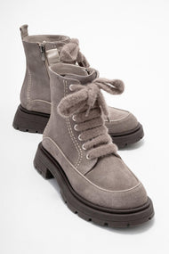 Mina - Taupe Genuine Leather Combat Boot (Women)