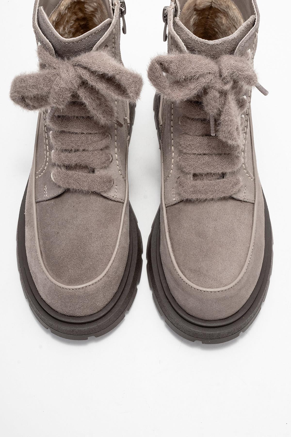 Mina - Taupe Genuine Leather Combat Boot (Women)