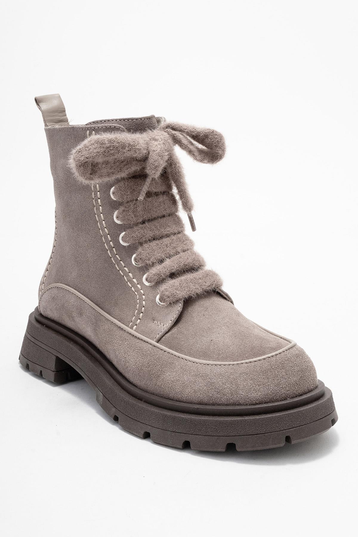 Mina - Taupe Genuine Leather Combat Boot (Women)