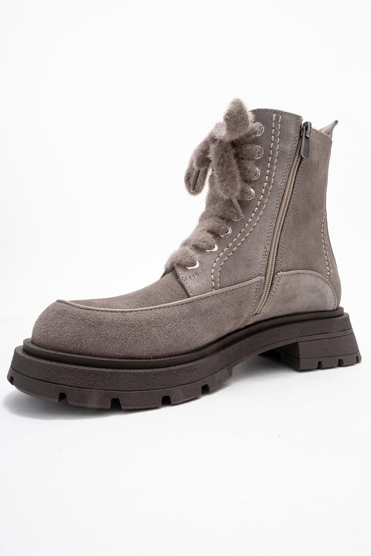 Mina - Taupe Genuine Leather Combat Boot (Women)