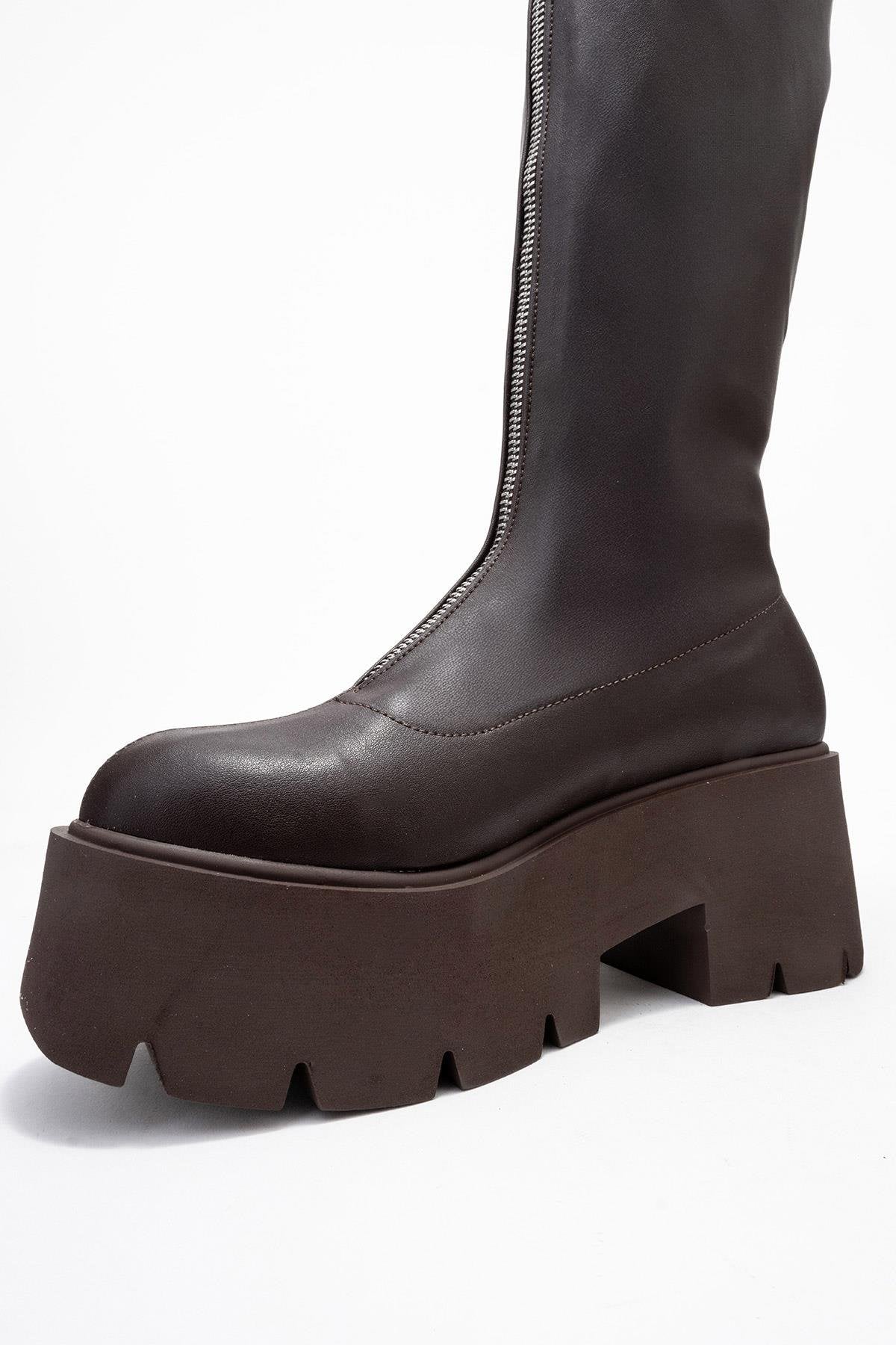 Amaronte - Brown Stretch Thick Sole Boot (Women)