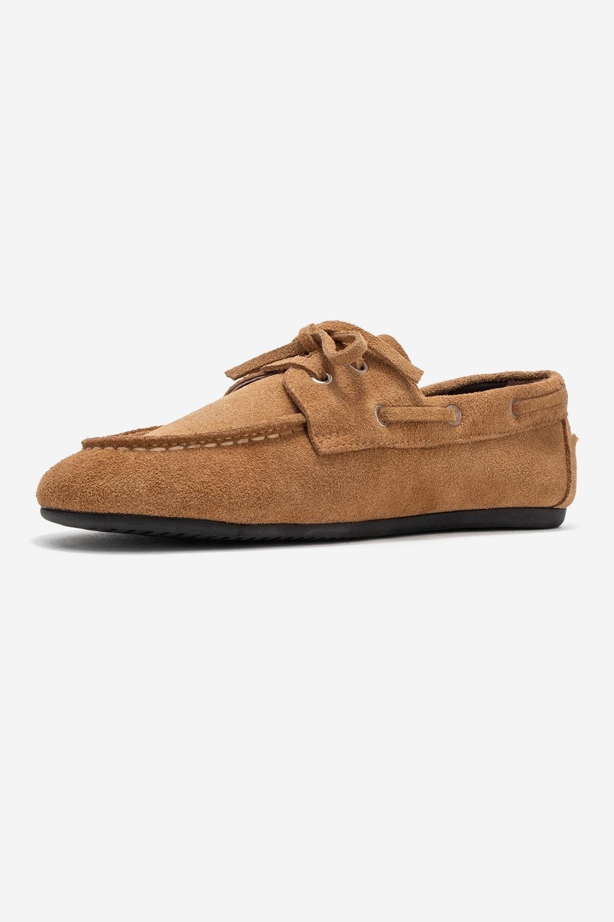 Serelis - Taupe Suede Genuine Leather Lace-Up Loafer (Women)