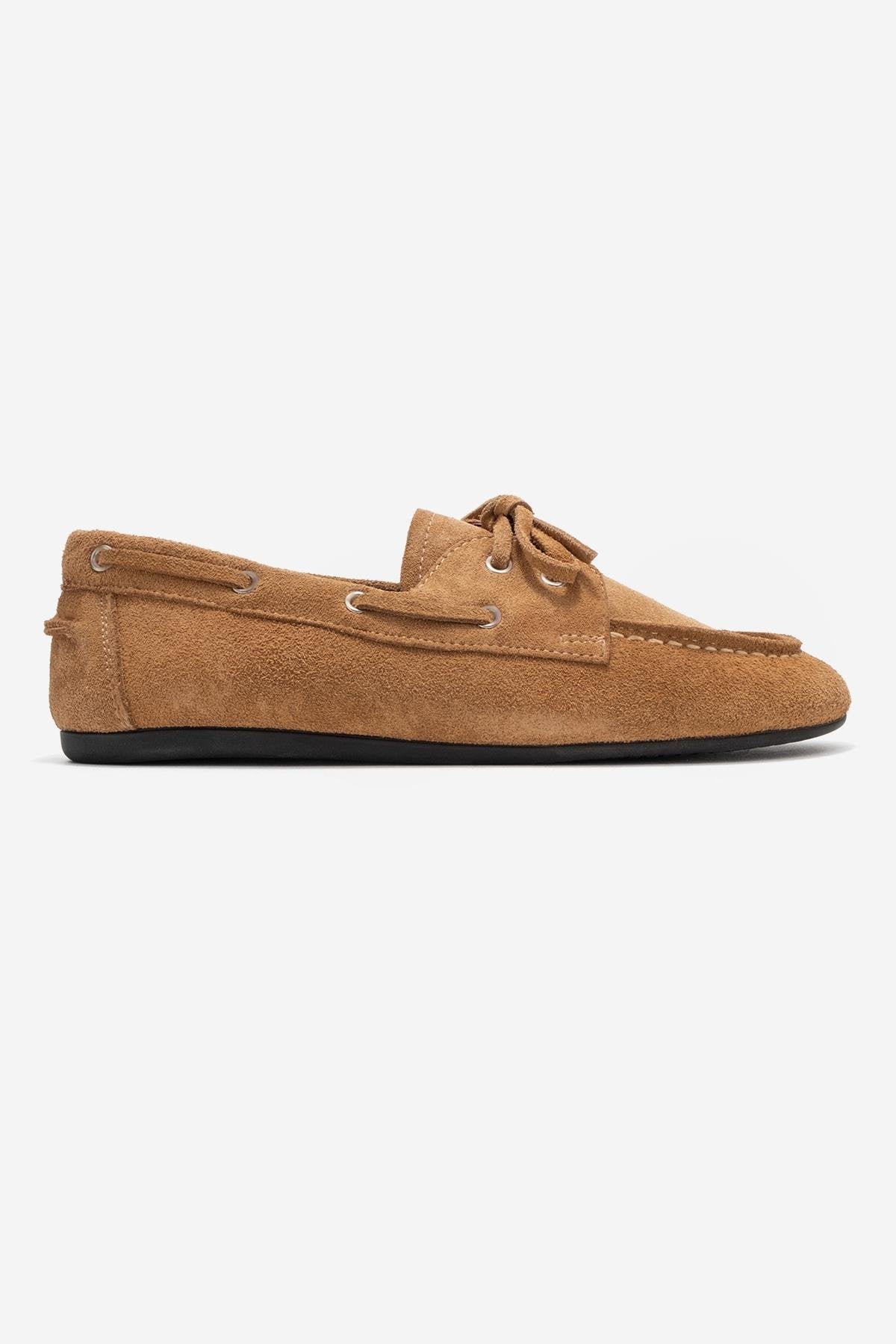 Serelis - Taupe Suede Genuine Leather Lace-Up Loafer (Women)