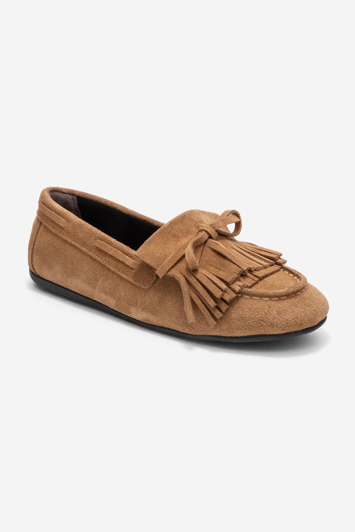 Axeli - Taupe Suede Genuine Leather Bow Tassel Loafer (Women)