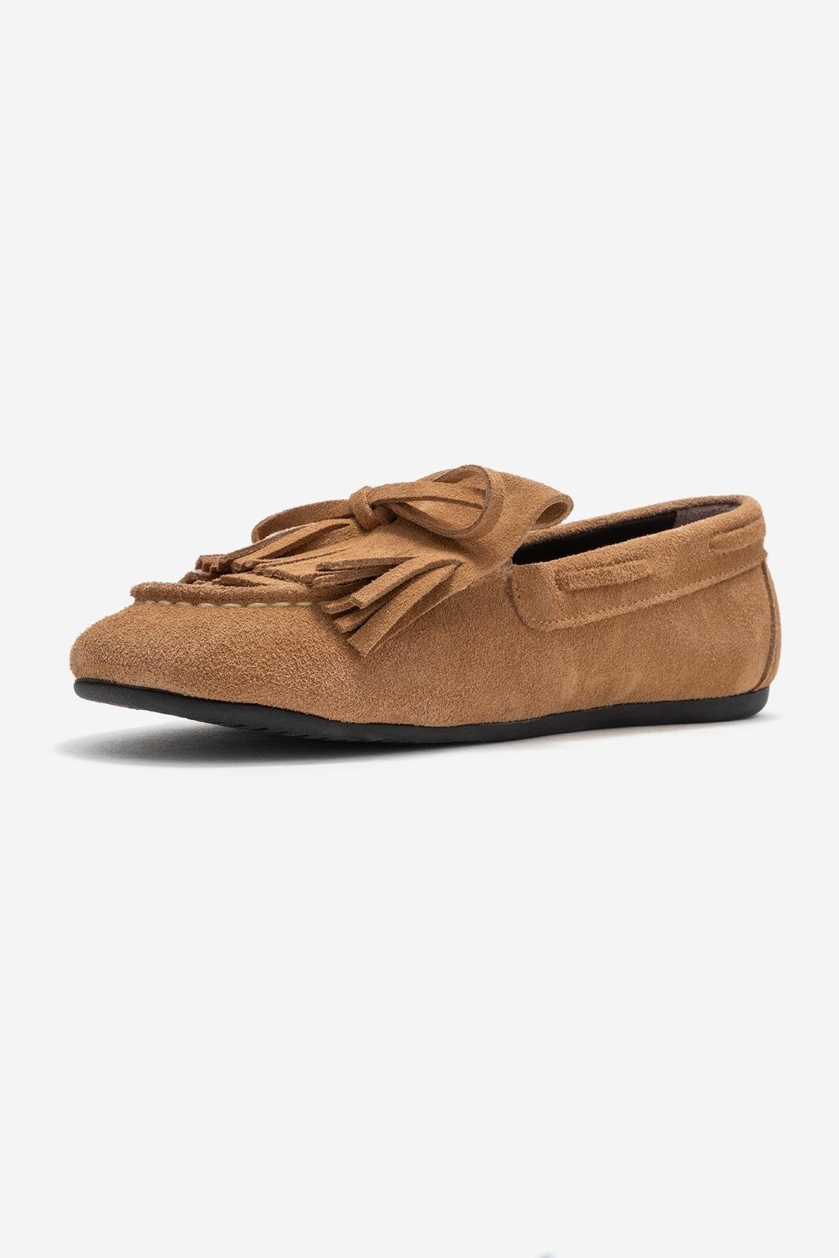 Axeli - Taupe Suede Genuine Leather Bow Tassel Loafer (Women)