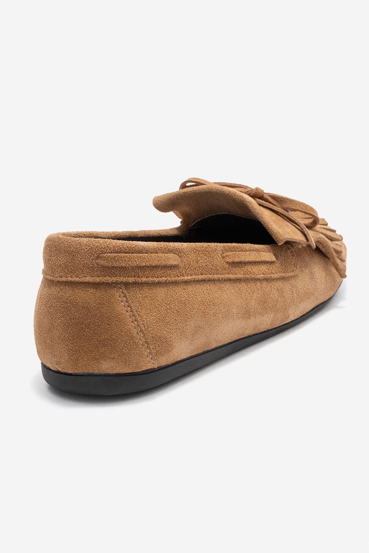 Axeli - Taupe Suede Genuine Leather Bow Tassel Loafer (Women)